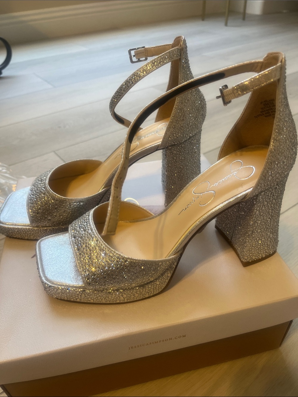 Jessica Simpson Silver platform jeweled chunky heel Kelsni2